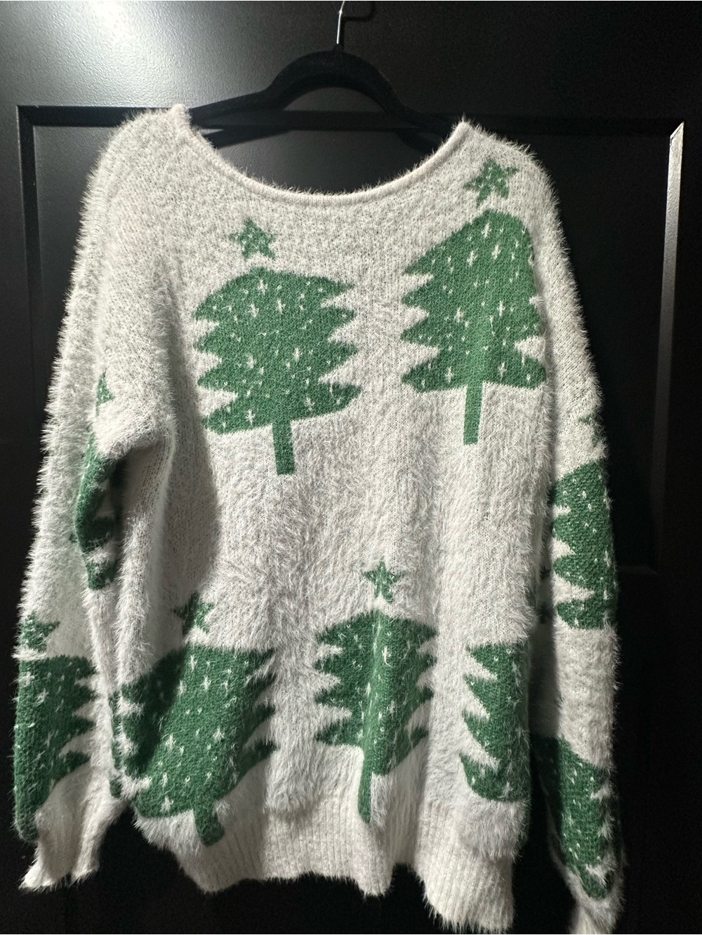 Cozy Green Tree Print Fuzzy Sweater - Women